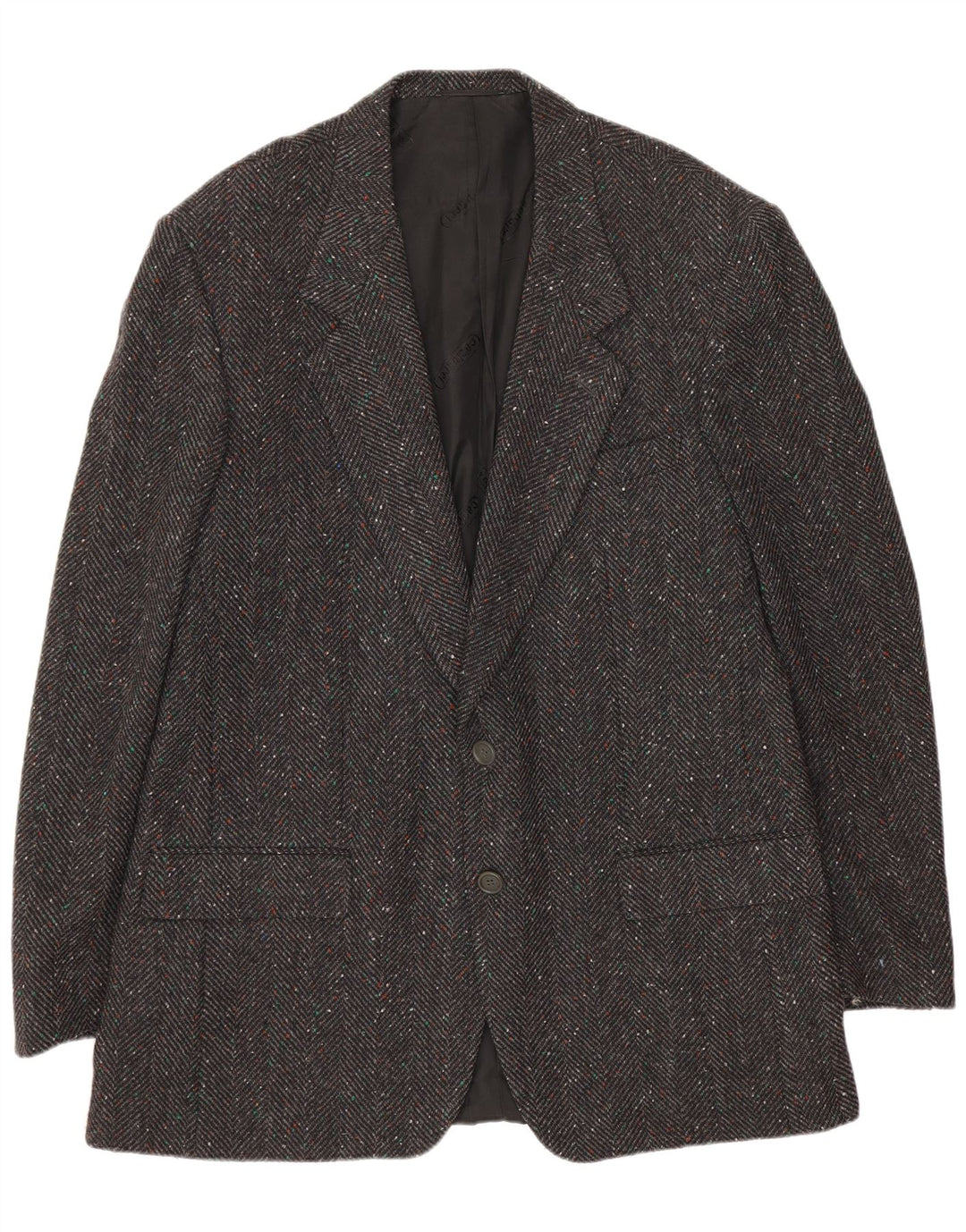 Cacharel Herren-Blazer mit 2 Knöpfen, IT 52 XL, graue Wolle mit Fischgrätenmuster