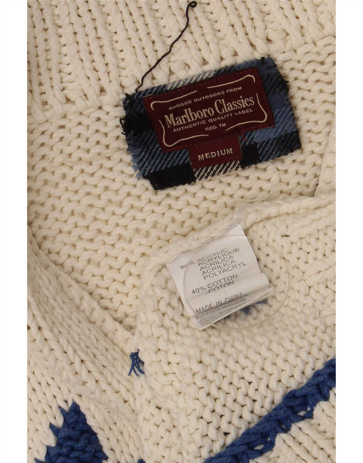 Marlboro Classics Mens Cardigan Sweater Medium Off White Fair Isle Retro