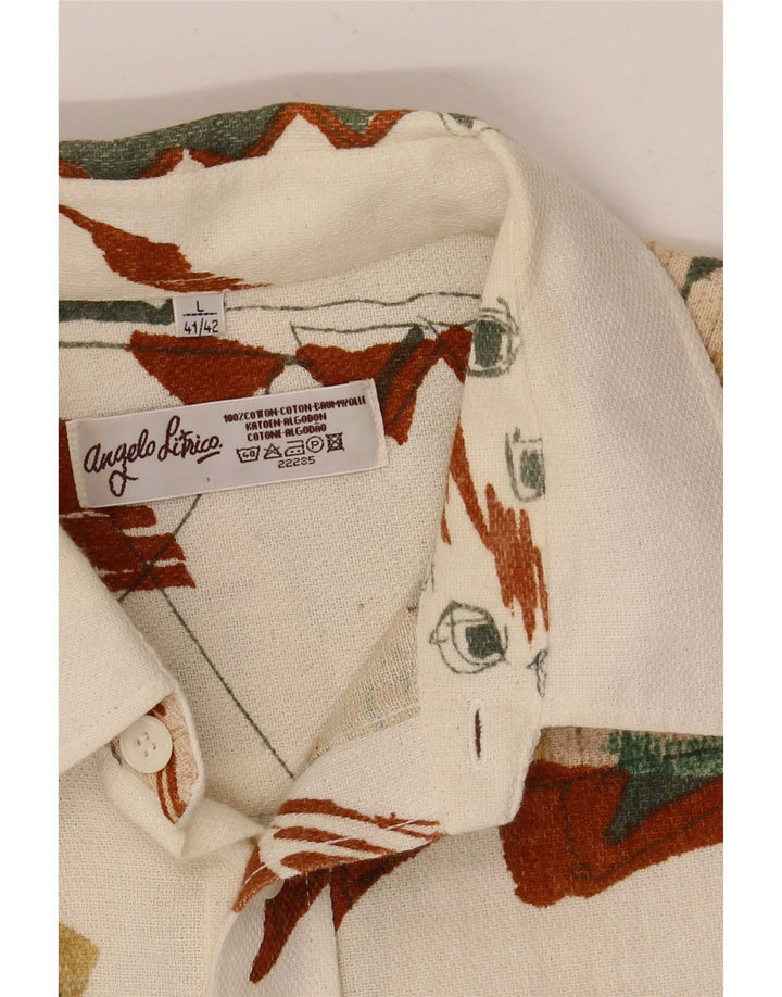 Angelo Litrico Mens Abstract Pattern Shirt Size 41/42 Large Off White