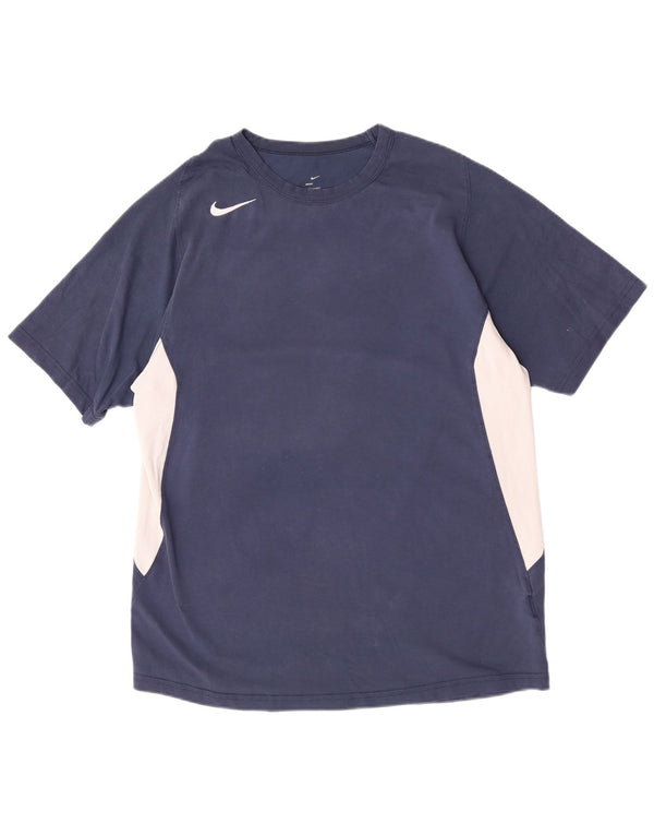 Nike T-shirt top til mænd UK 42/44 Large Navy Blue Colourblock Bomuld