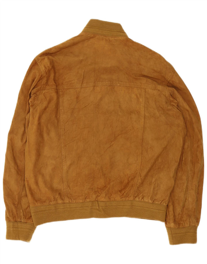 Vintage Mens Suede Bomber Jacket IT 54 2XL Brown Leather