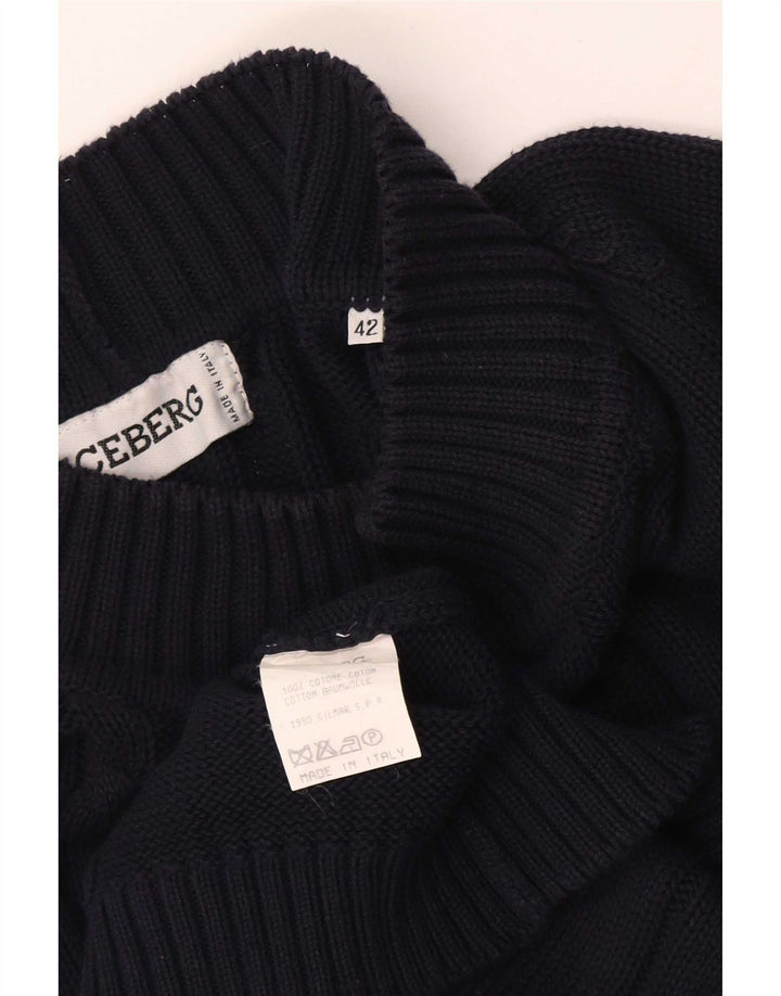 Iceberg Womens Turtle Neck Jumper Sweater IT 42 Medium Navy Blue Cotton