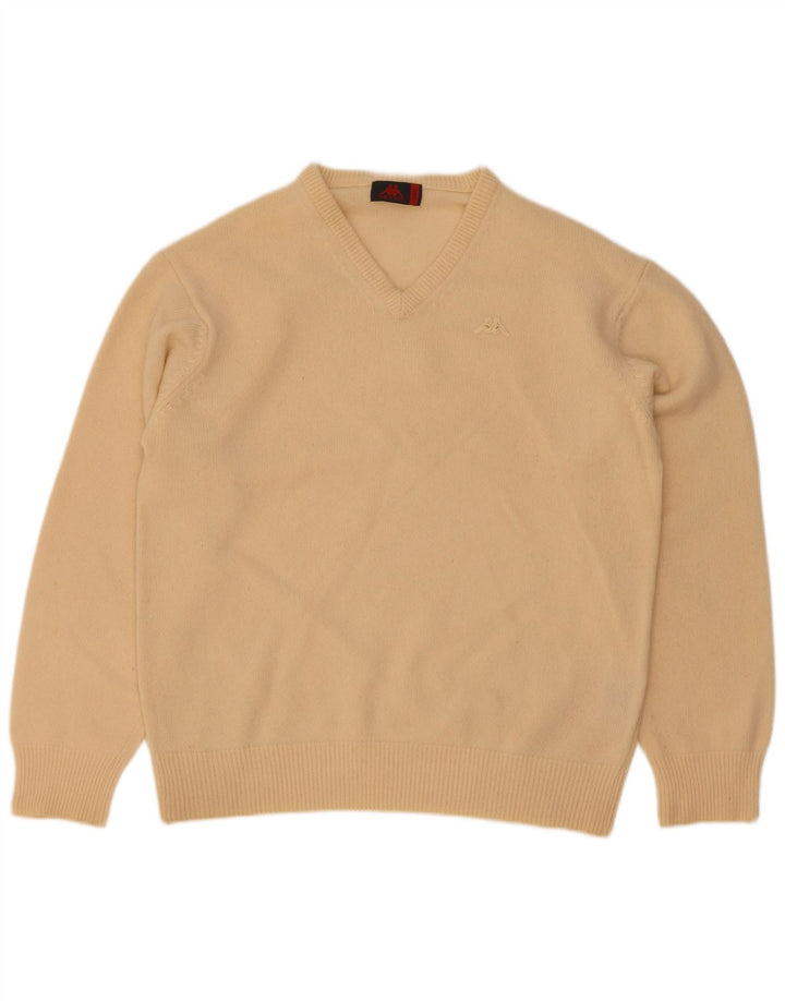 Maglione Kappa da uomo con scollo a V, grande, in lana d'agnello beige