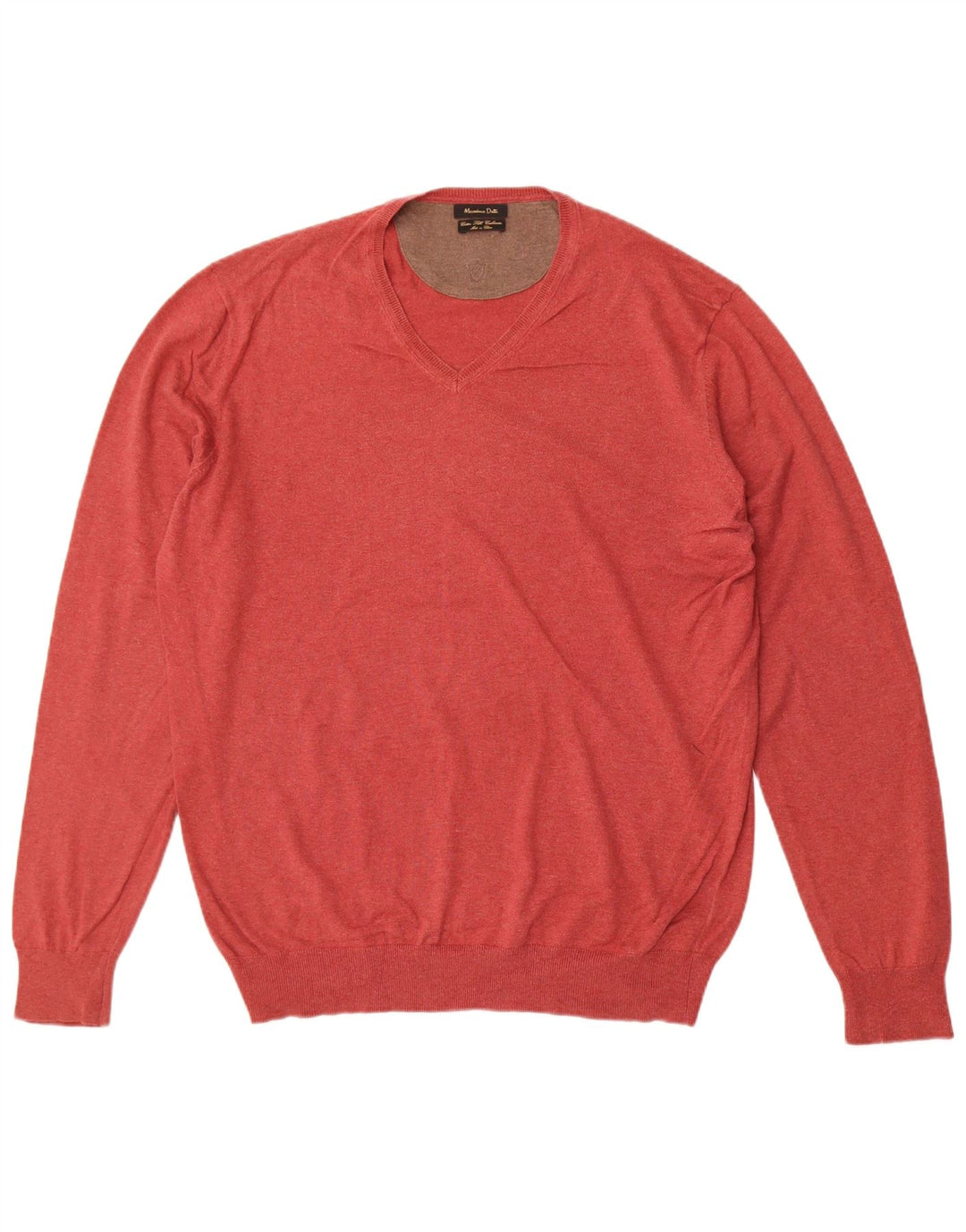 Massimo Dutti Mens V-Neck Jumper Sweater XL Red Cotton
