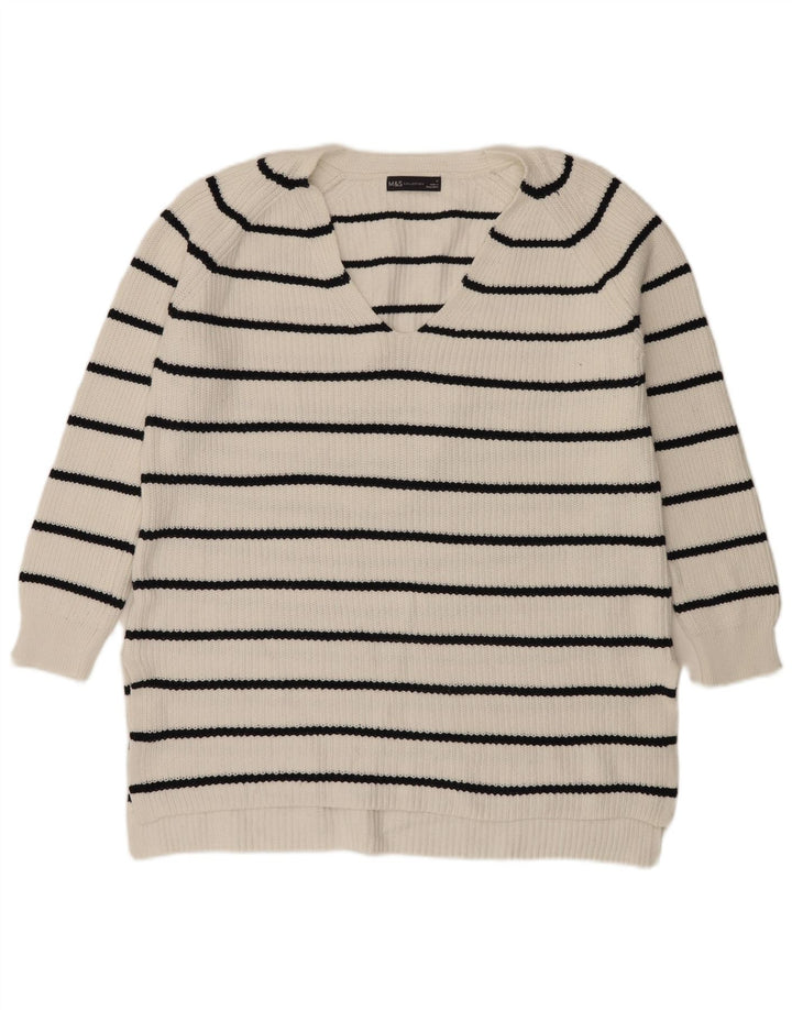 Maglione da donna con scollo a V Marks & Spencer UK 14 a righe bianche medie