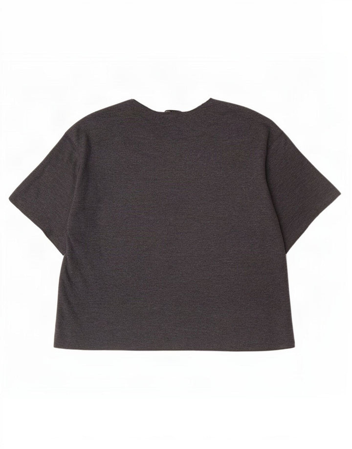 Zara Camiseta Mujer Top UK 12 Algodón Gris Medio