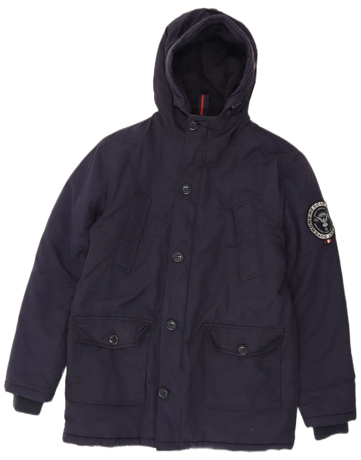 Superdry Mens Hooded Parka Jacket UK 40 Large Navy Blue Nylon