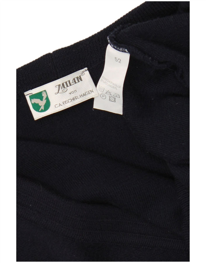 Milan Mens Cardigan Sweater EU 52 Large Navy Blue Virgin Wool