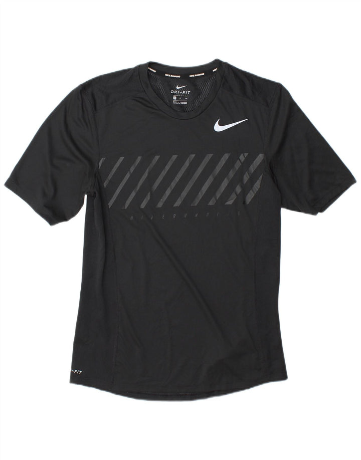 Nike Herre Dri Fit Running T-Shirt Top Lille sort stribet polyester