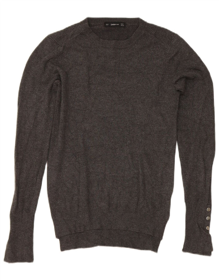 Zara Womens Crew Neck Jumper Sweater UK 8 Small Grey