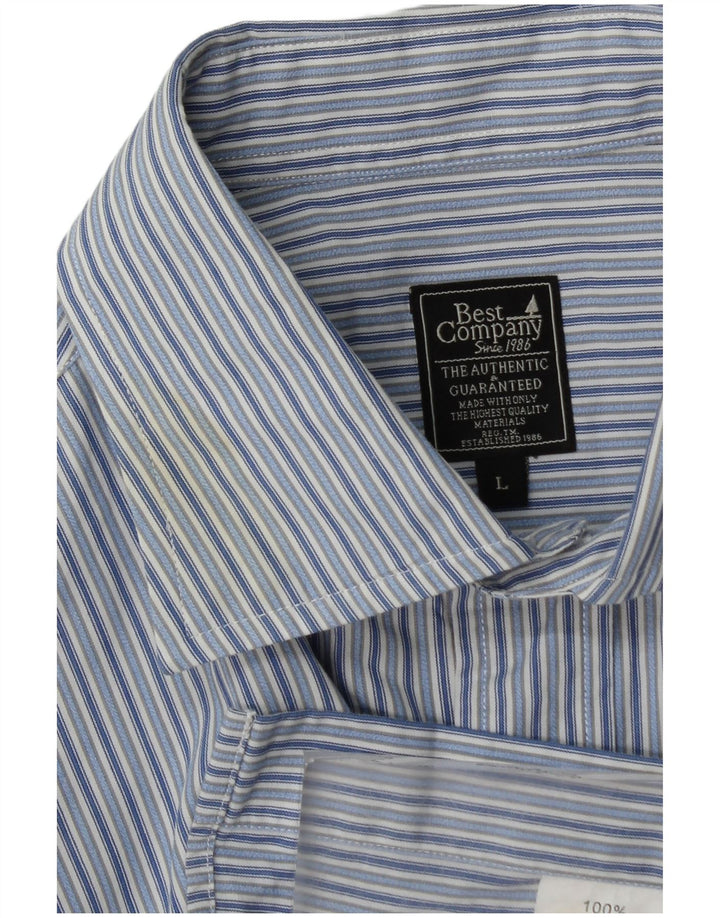 Best Company Mens Shirt Large Blue Striped Cotton