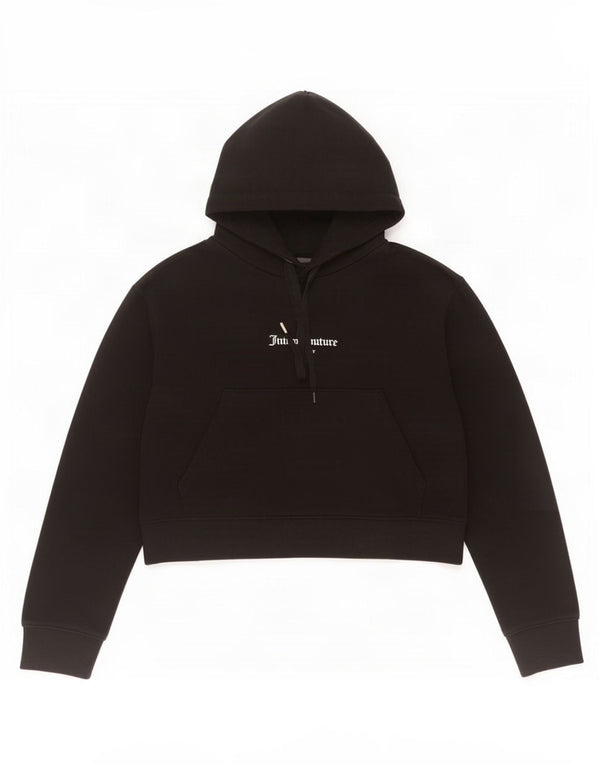 Juicy Couture Womens Crop Graphic Hoodie Jumper UK 14 Large Black Cotton