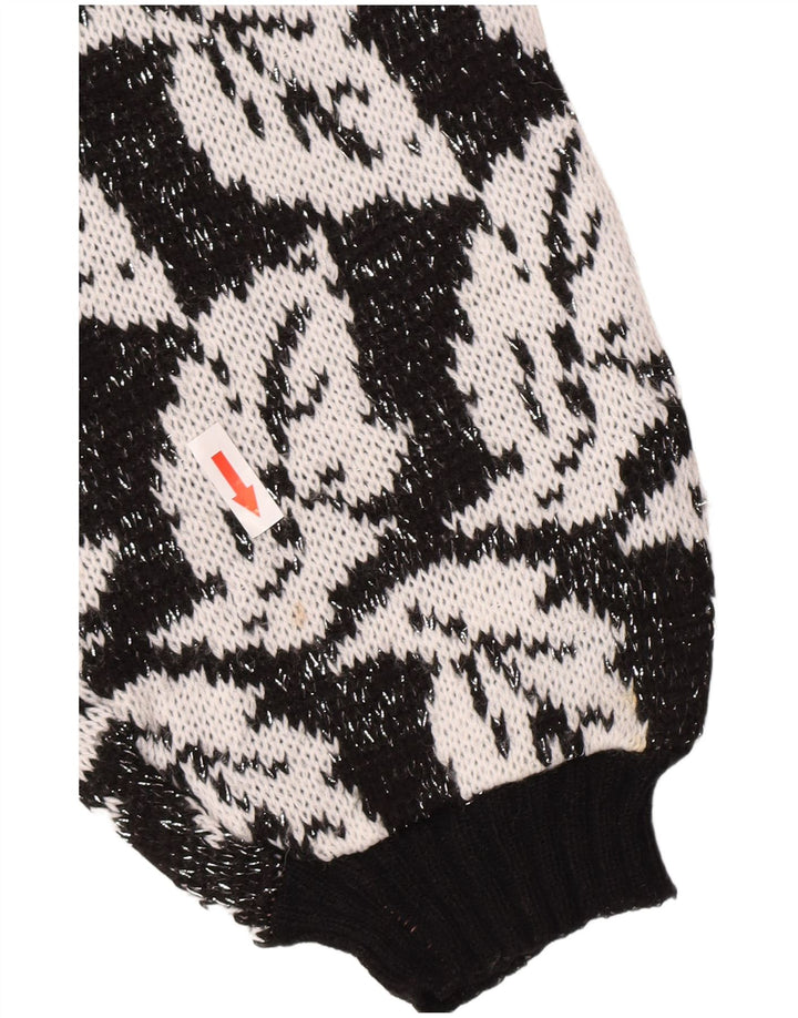 Vintage Womens Abstract Pattern Crew Neck Jumper Sweater UK 14 Medium Black