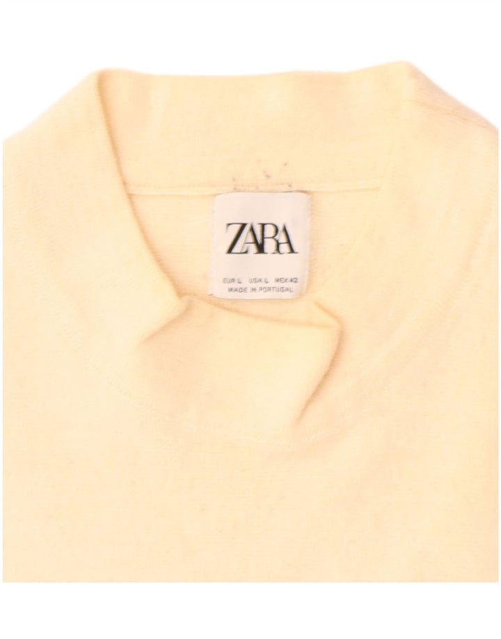 Zara Mens Crew Neck Jumper Sweater Large Beige Acrylic
