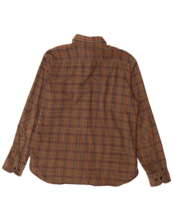 Marks & Spencer Camisa de franela azul Harbor para hombre, talla grande, pata de gallo marrón