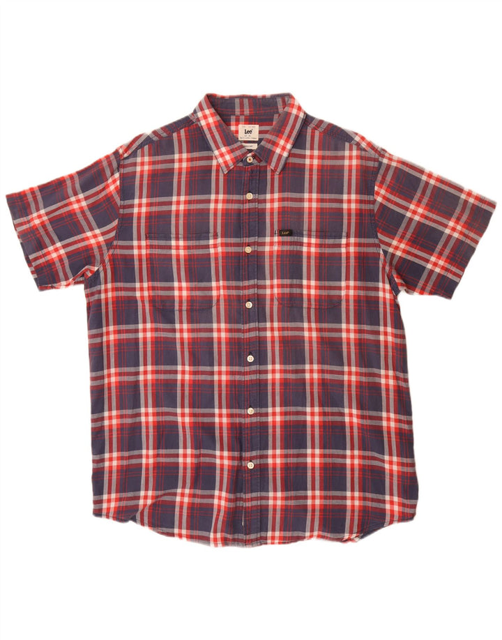 LEE Mens Short Sleeve Shirt XL Navy Blue Check Cotton