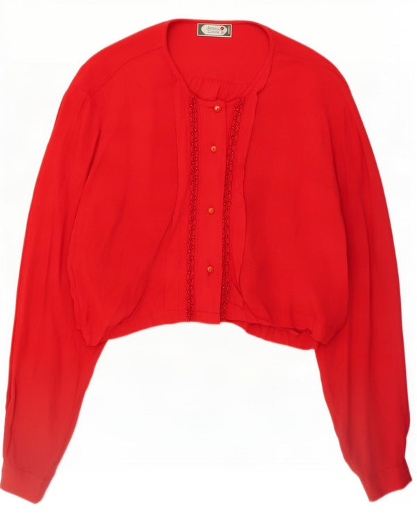 vintage Womens Crop Chemise surdimensionnée Blouse UK 16 Grand Rouge