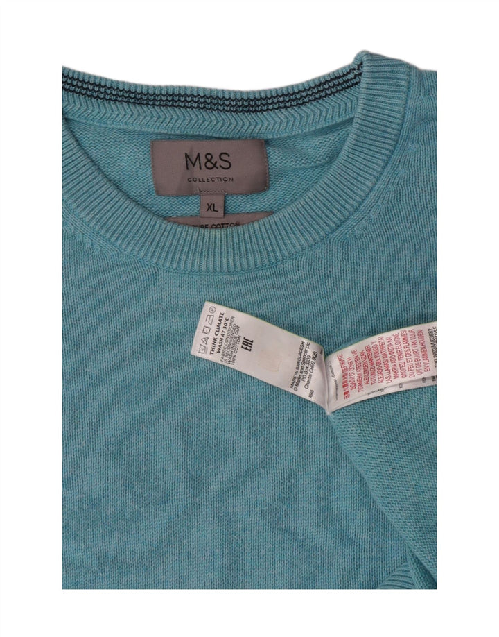 Marks & Spencer Mens Crew Neck Jumper Sweater XL Blue Cotton