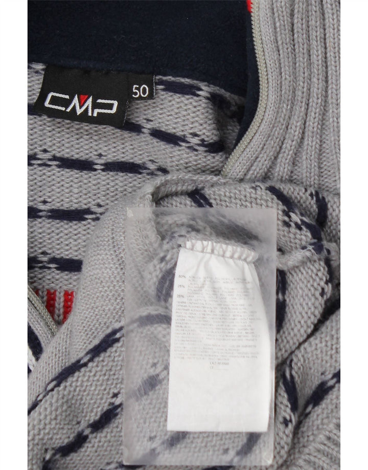 CMP Mens Full Zip Cardigan Sweater IT 50 Medium Grey Fair Isle Acrylic
