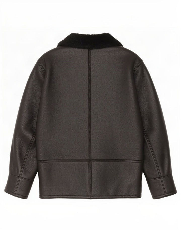 Giacca vintage in shearling doppio petto da donna UK 18 XL nera