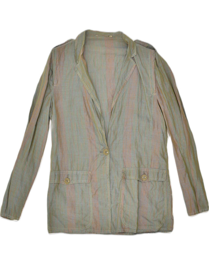 VINTAGE Womens Military 1 Button Blazer Jacket UK 14 Medium Grey Striped | Vintage Vintage | Thrift | Second-Hand Vintage | Used Clothing | Messina Hembry 