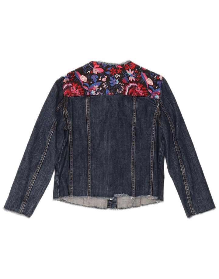 MSGM Womens Crop 3/4 Sleeve Denim Jacket IT 40 Small Navy Blue Floral