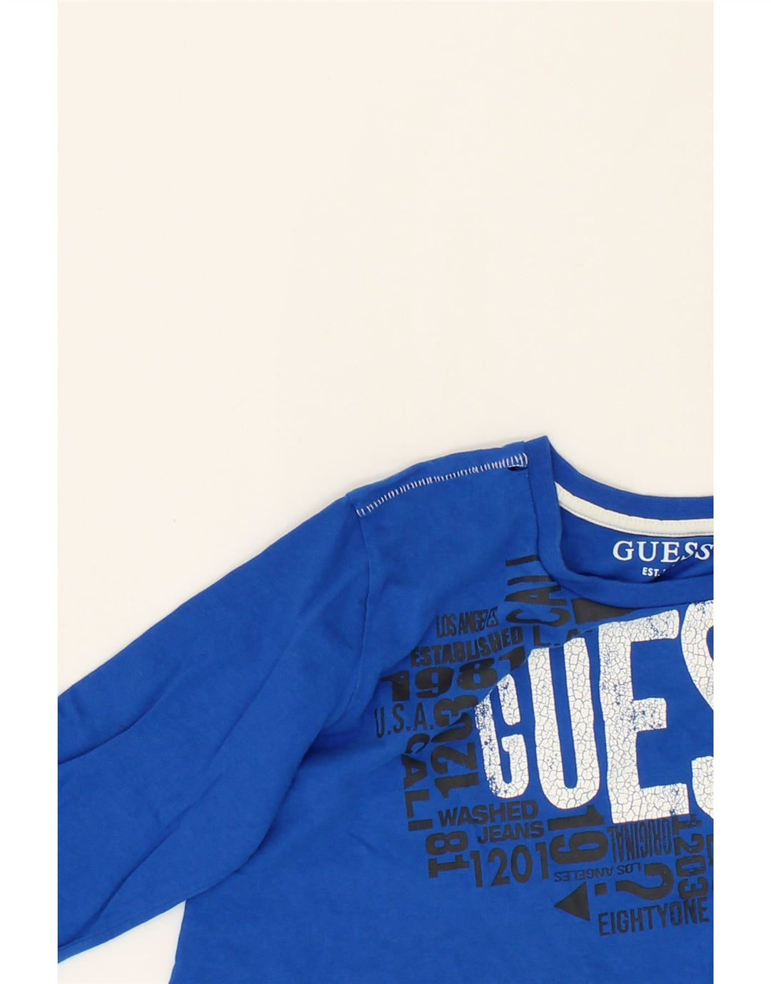 GUESS Boys Graphic Top Long Sleeve 7-8 Years Blue Cotton Vintage Guess and Second-Hand Guess from Messina Hembry 