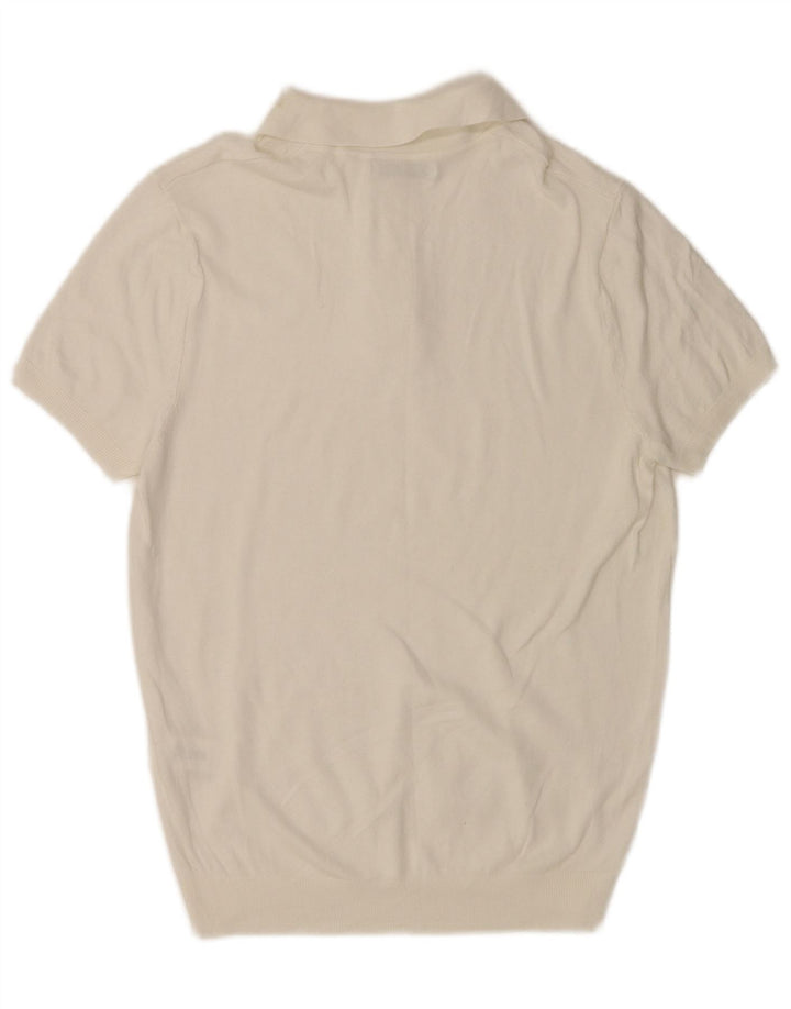 Zara Mens Short Sleeve Polo Neck Jumper Sweater Medium White Viscose