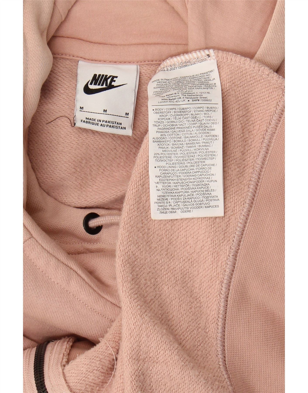 Suéter feminino Nike com capuz e zíper UK 14 médio algodão rosa