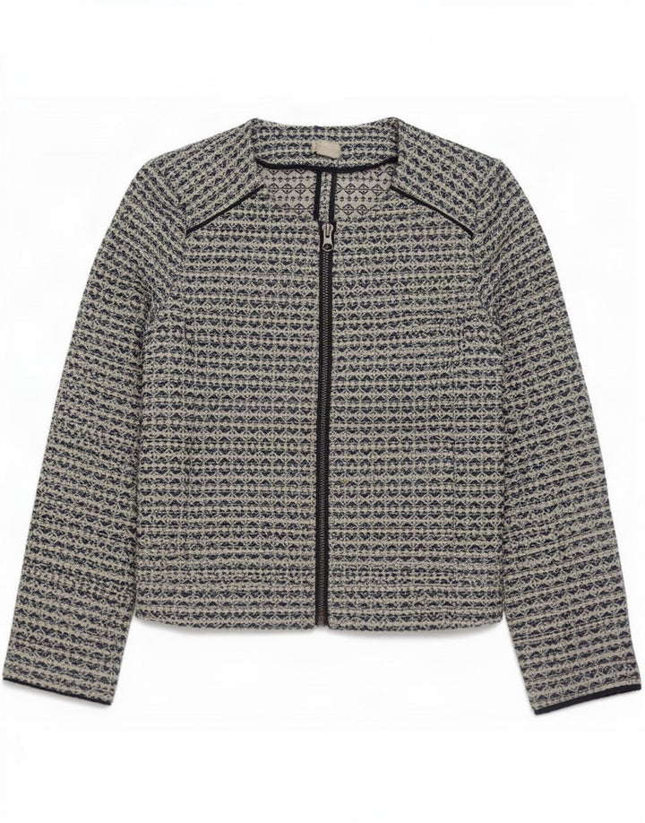 J. Crew Veste blazer zippée pour femme UK 6 XS Gris géométrique Polyester