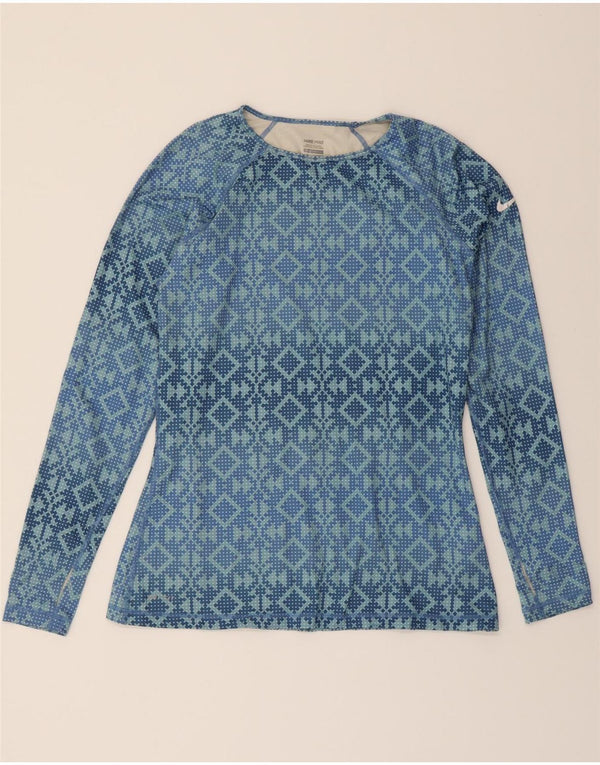 Top feminino Nike de manga comprida UK 14 grande poliéster geométrico azul