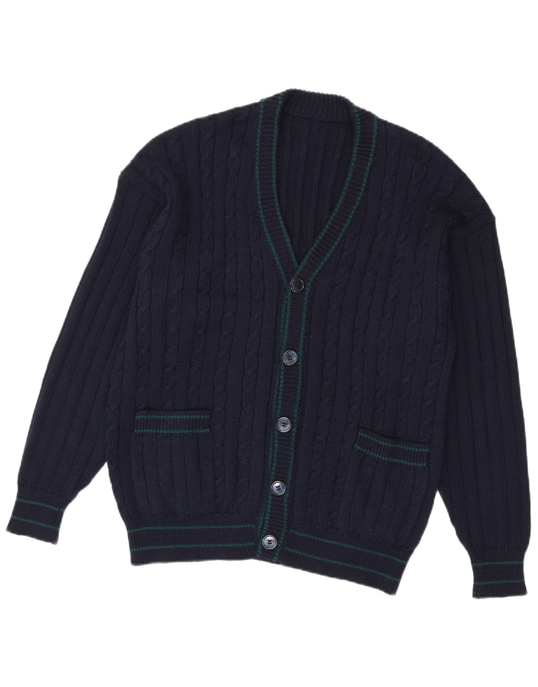 Vintage hombres Cardigan suéter medio azul marino