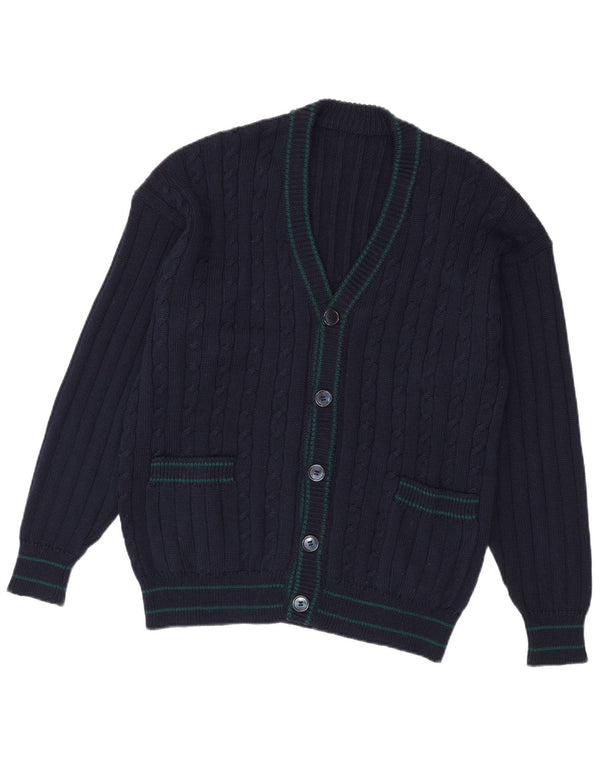 Maglione cardigan da uomo vintage blu navy medio
