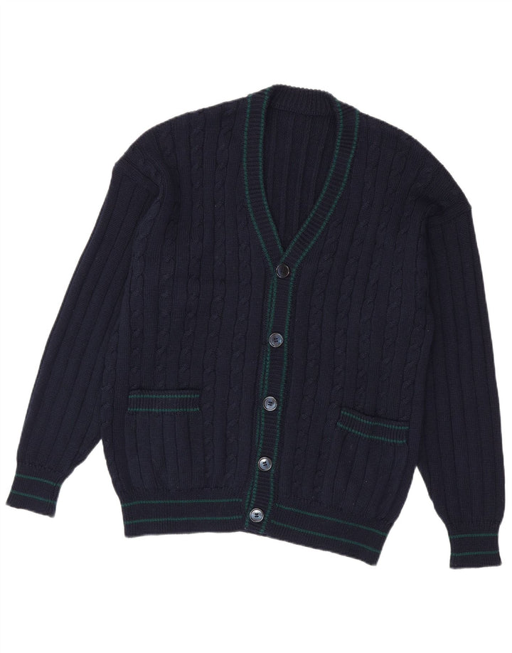 Vintage hombres Cardigan suéter medio azul marino