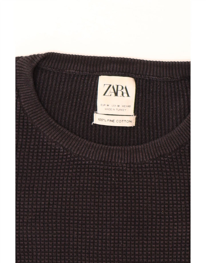 Мужской джемпер с круглым вырезом ZARA, средний черный хлопковый свитер
