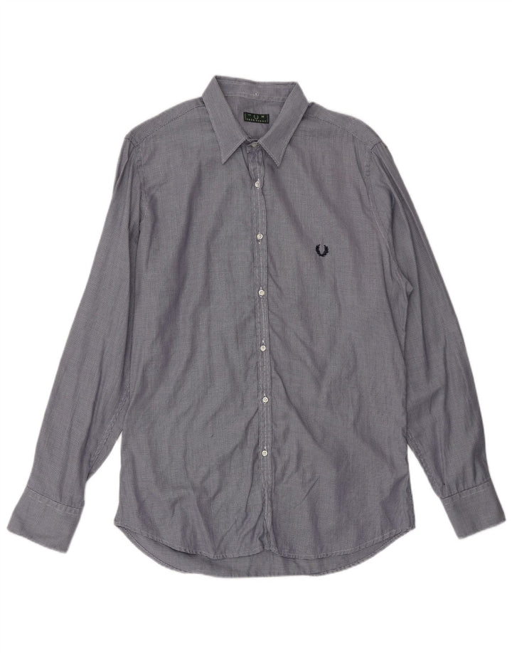 FRED PERRY Herrenhemd aus mittelblauer Nadelstreifen-Baumwolle