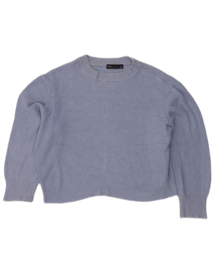 MARKS & SPENCER Damen Crop Pullover mit Rundhalsausschnitt, UK 14, Mittelblau
