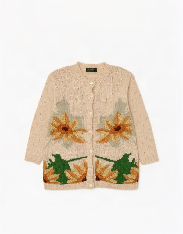 Maglione cardigan da donna vintage UK 14 Beige medio floreale