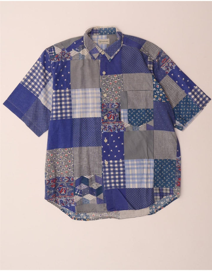 Sergio Tacchini Mens Short Sleeve Shirt Large Blue Patchwork