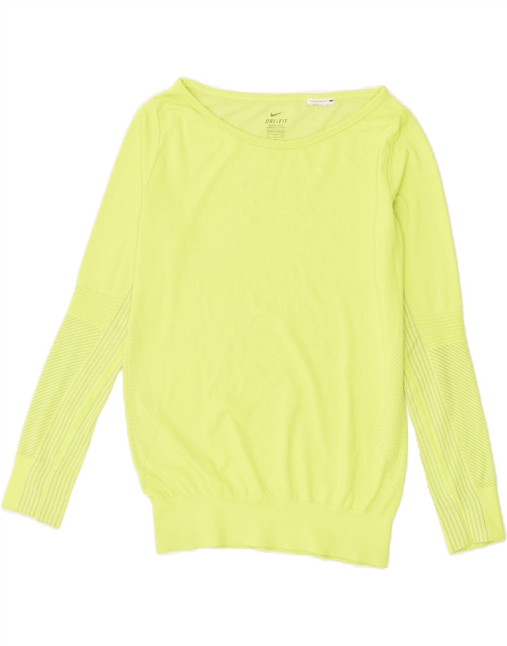 NIKE Top Dri Fit da donna a maniche lunghe UK 10 Small Verde Poliestere