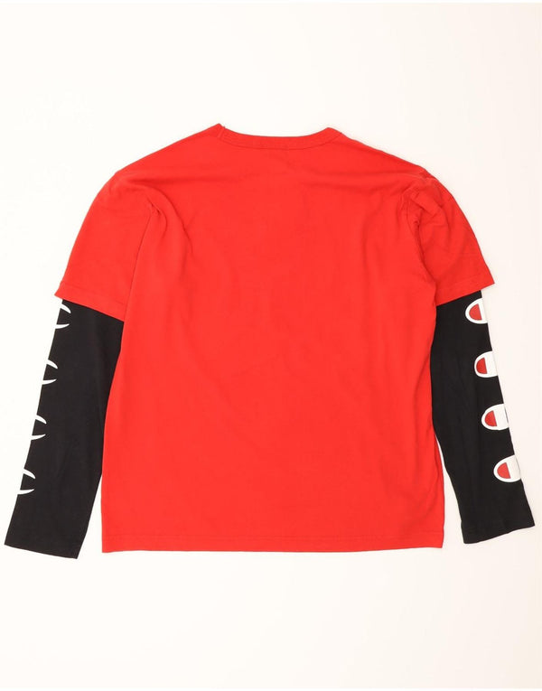 Champion Mens Graphic Top Long Sleeve Small Red Colourblock