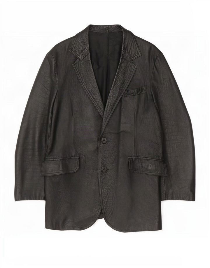 Vintage hombres 2 botones cuero Blazer chaqueta Reino Unido 38 medio negro