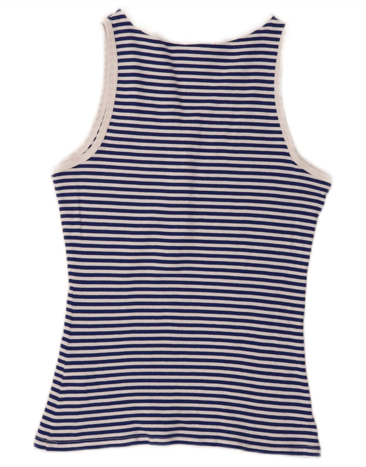 Guess Womens Vest Top UK 12 Medium Blue Striped Cotton