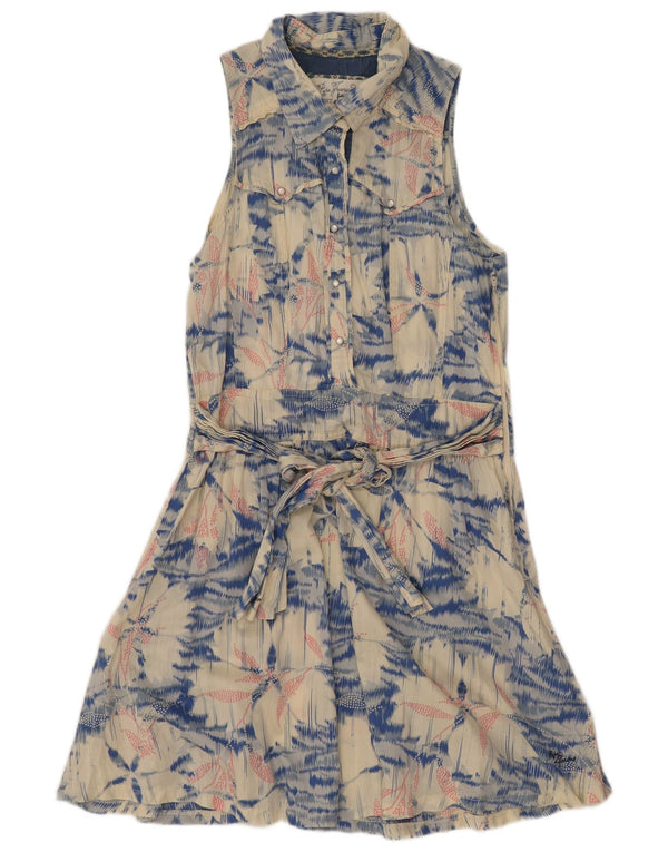 PEPE Jeans Abito da donna senza maniche a trapezio UK 12 Cotone floreale blu medio