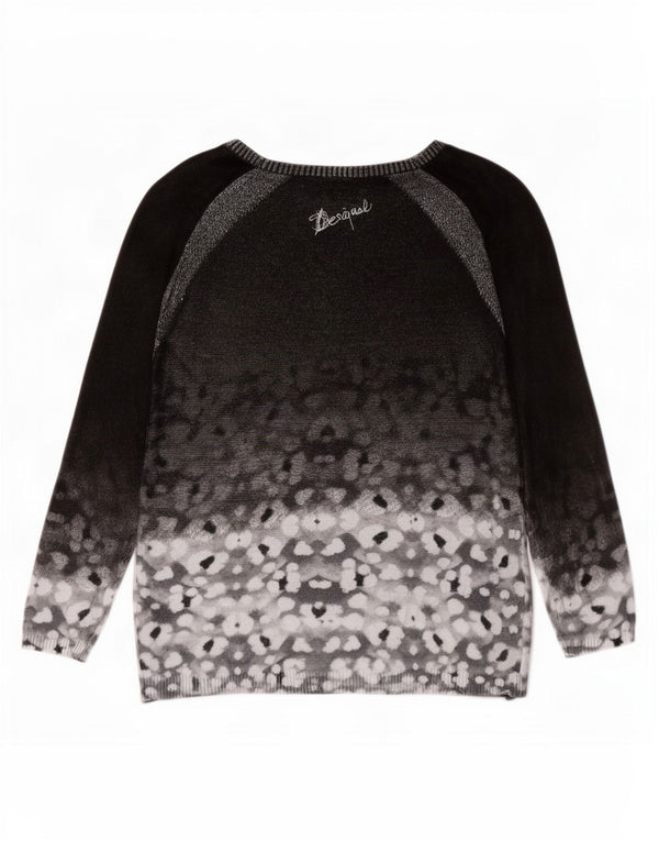 Suéter feminino Desigual com gola canoa UK 14 médio preto estampa animal