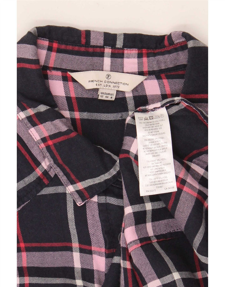 Camisa feminina French Connection UK 12 Viscose xadrez azul marinho médio