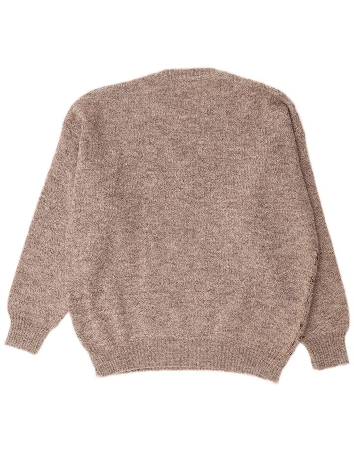 Vintage Mens Crew Neck Jumper Sweater Large Brown Geometric