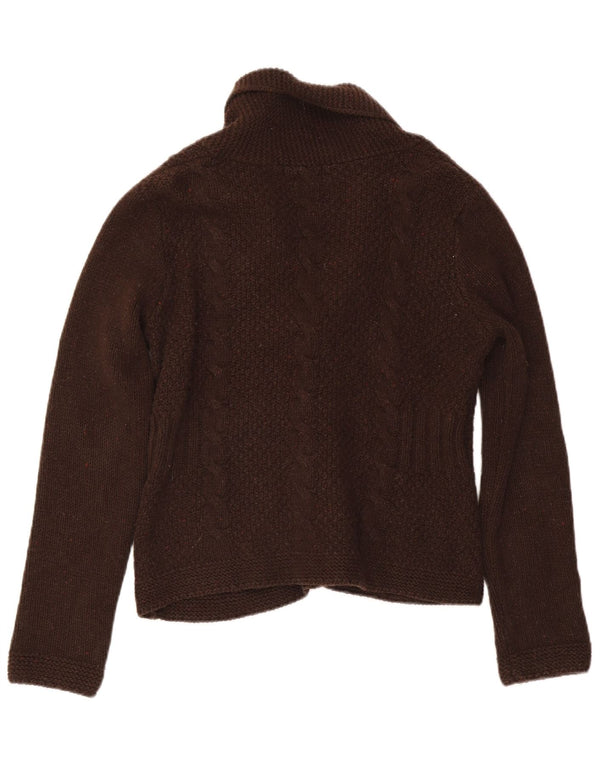 Eddie Bauer Womens Cardigan Sweater UK 12 Medium Brown Flecked Cotton
