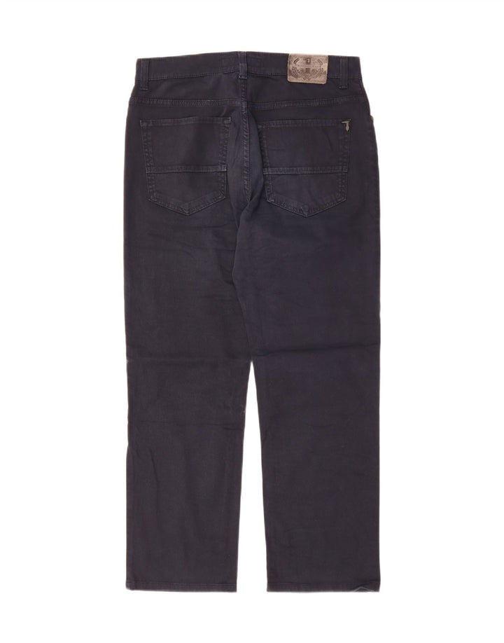 Trussardi Mens Straight Casual Trousers W33 L27 Navy Blue Polyester