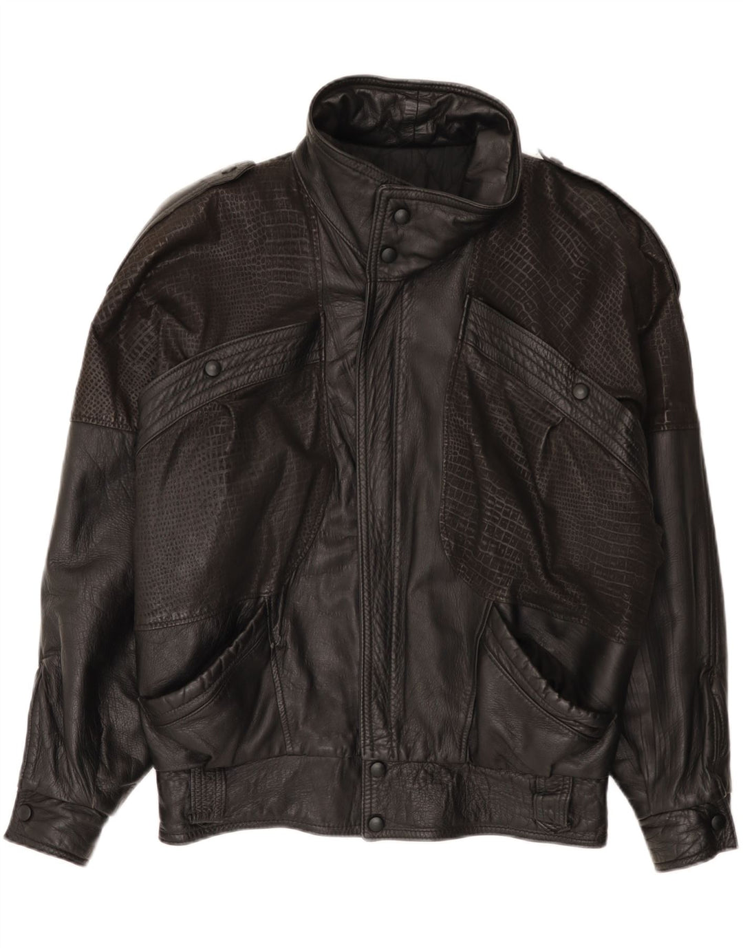Vintage Mens Loose Fit Leather Jacket IT 46 Small Black Leather
